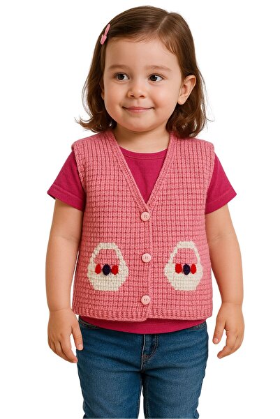 Uretti - Çiğdem 1390 9030 Hand Knitted Round Patterned Knit Vest - 1 - 3 Years Old