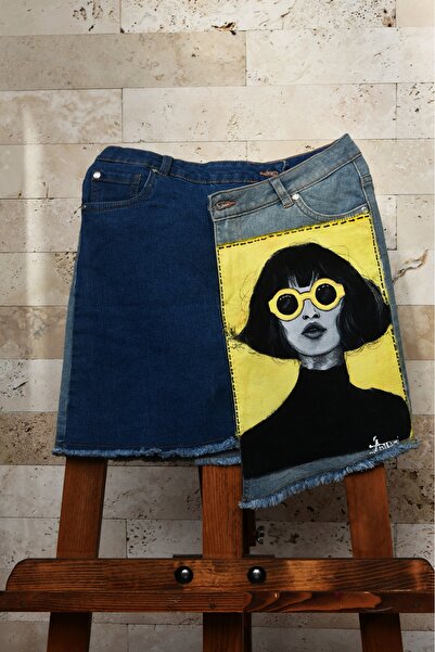 Art Lumi Fustă din denim pictată manual