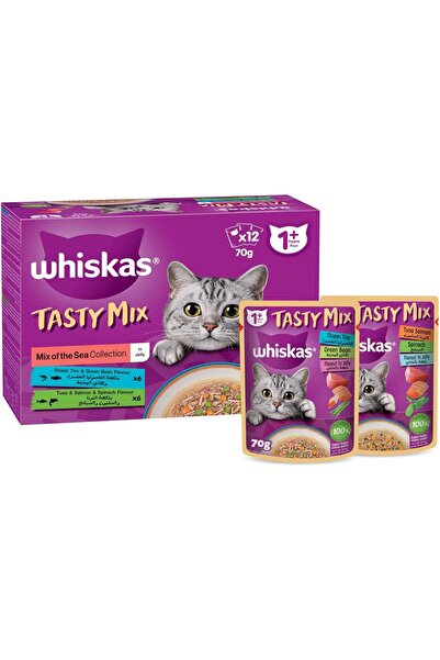 Whiskas Tasty Mix Wet Cat Food, Marine Collection in Jelly, 12 x 70g