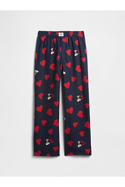 GAP Kız Çocuk Lacivert Peanuts %100 Recycled Flannel Pijama Altı