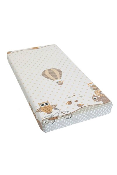 PRICHINDEL Cearșaf cu elastic pentru pătuț 120x60 cm, bufnițe mari, crem