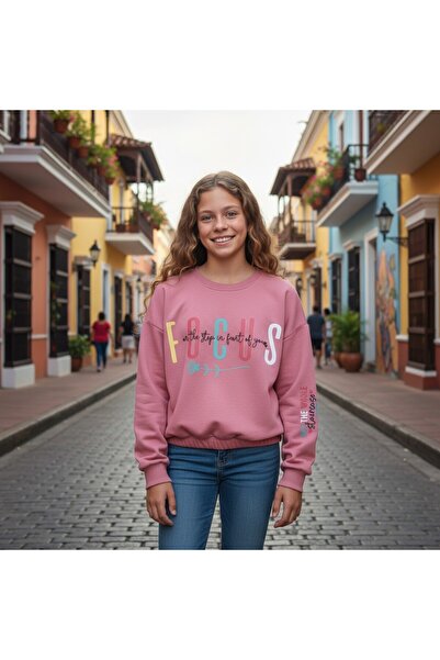 FESSHERA KİDS Φούτερ για κορίτσια με ελαστική μέση με λαιμόκοψη μακρυμάνικο με τύπωμα Χειμερινό βαμβακερό φούτερ