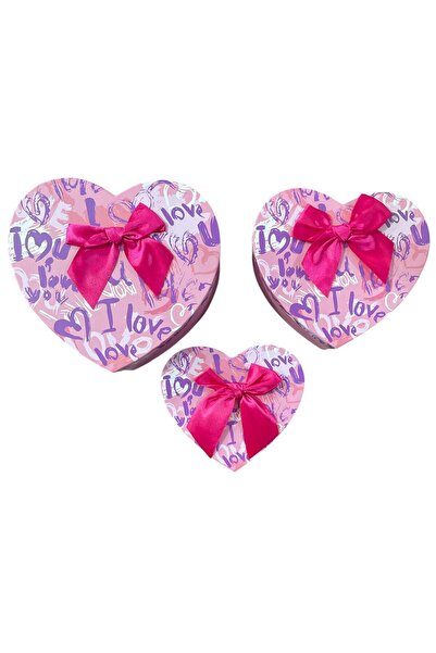 GÜZELYÜZ AVM Kalp Kutu Boş Hediye Kutusu 3'lü Set Küçük Orta Büyük Model 8
