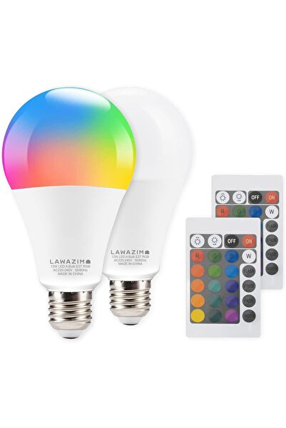 Lawazim 12W LED Bulb A80 E27 - 2 Pack 3000-7000K RGB Color Changing with 2 Remotes, 360 Lumens
