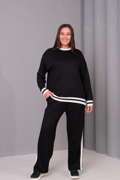 Ebsumu Women's Plus Size Premium Black Tracksuit Set