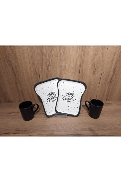 Keramika Breakfast Set for 2 Persons 4 Pieces Toast Plate and Teacup
