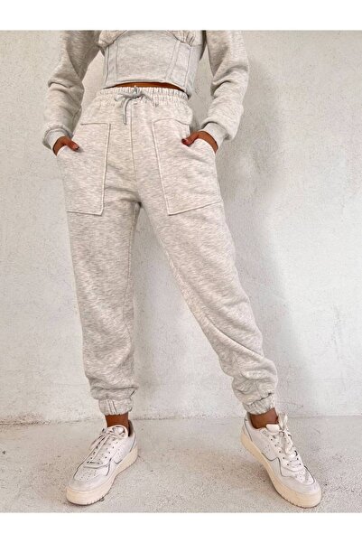 MY DEPO Women's Waist Corset Detail Crop Hooded Cotton Inside Tracksuit Set