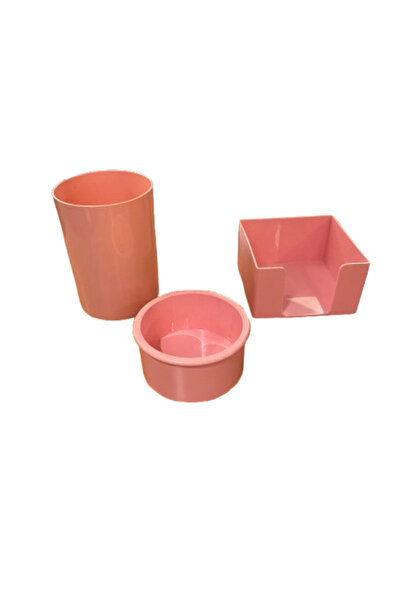 Ark طقم مكتبي مكون من 3 قطع، حامل أوراق، حامل أقلام، وحامل ملاحظات مكعب الشكل باللون الوردي