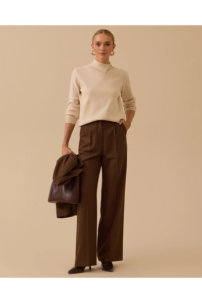 SCL Ekoseli Bol Paça Tek Pile Pantolon