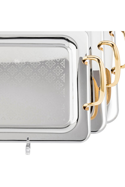 ALSAIF ✨ Al Saif Luxury Tray Set – 3 Sizes, Stainless Steel with Gold Handles ✨