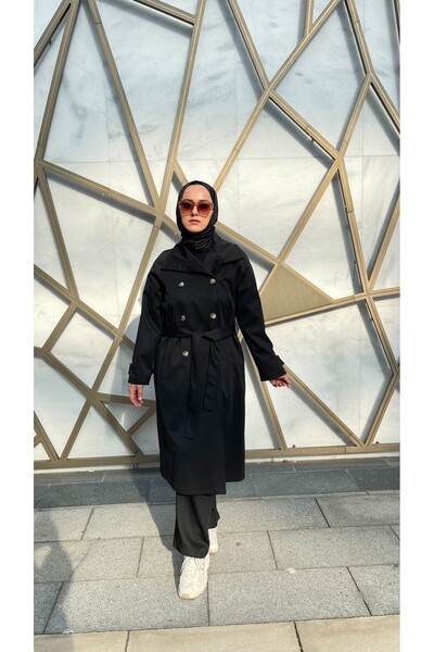 Thebomb Berre Lined Collar Detailed Long Buttoned Trench Coat with Detachable Belt