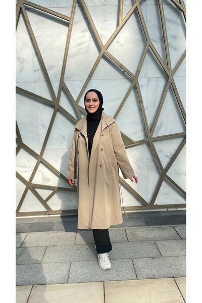 Thebomb Berre Lined Collar Detailed Long Buttoned Trench Coat with Detachable Belt