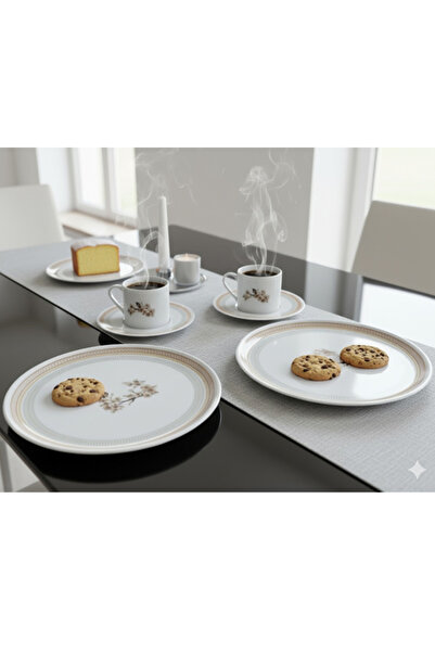 Porland Pink Flower Porcelain Pasta Coffee Serving Presentation Set for 2 People