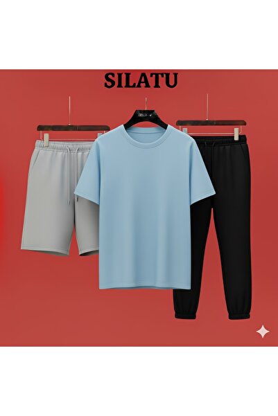 SILATU Blue T-Shirt Track Shorts 3-Piece Set