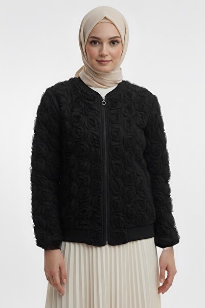 TOFİSA Rose Tulle Coat Black - 28026-Black