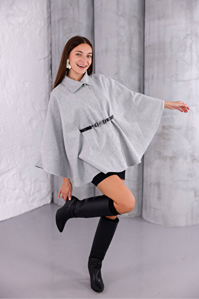 eymenger Kadın Kemer Detaylı Kaşe Panço