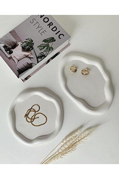 NUR TASARIM ATÖLYESİ Decorative Round Cloud Appearance Presentation Tray Jewe...