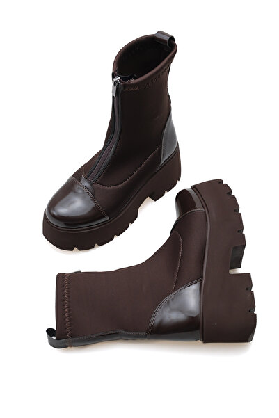 Solo Bag Women's New Season Thick Sole Elastic Front Zipper Detailed Bitter Brown Daily Comfortable Fit Stretch Boots