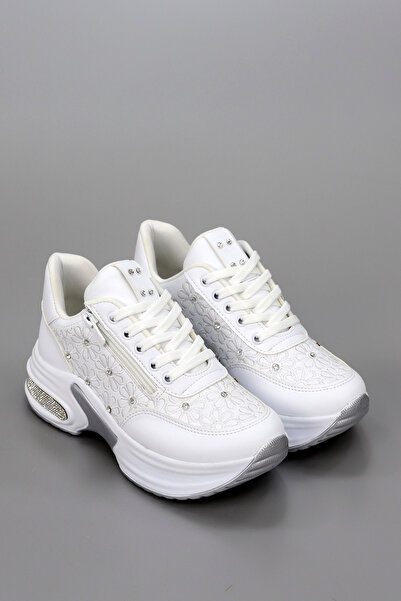 kajal ayakkabı Mdln 492 Floral Motif Stone Detailed Side Zipper Sneakers