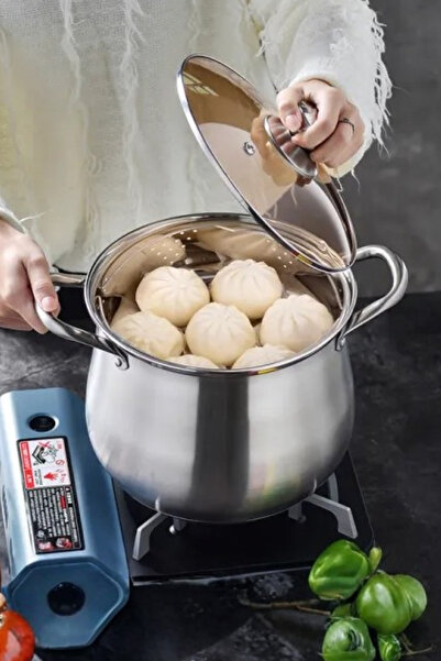 Muchmy Stainless Steel Soup Pot with Lid Large Capacity Kitchenware with Double Handles - 22cm