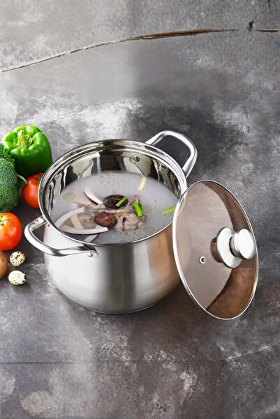 Muchmy Stainless Steel Soup Pot with Lid Large Capacity Kitchenware with Double Handles - 22cm