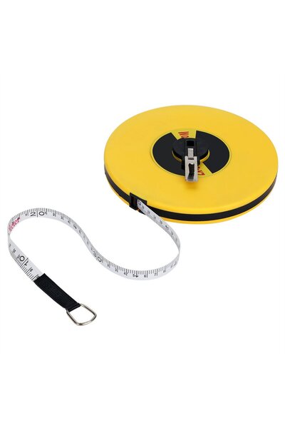 Temark Temark® tape measure 30 meters, fiberglass tape, closed ABS case, foldable crank, yellow