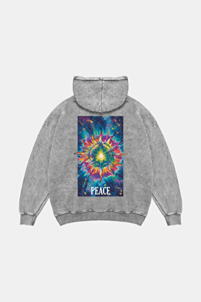 Bak Moda Мир Печатен Овърсайз Унисекс Пране Бяла Качулка