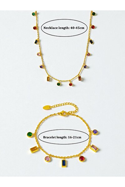 NEW STYLE An elegant accessory set consisting of a necklace and bracelet made of stainless steel with colorful charms, presented in a suitable gift box.