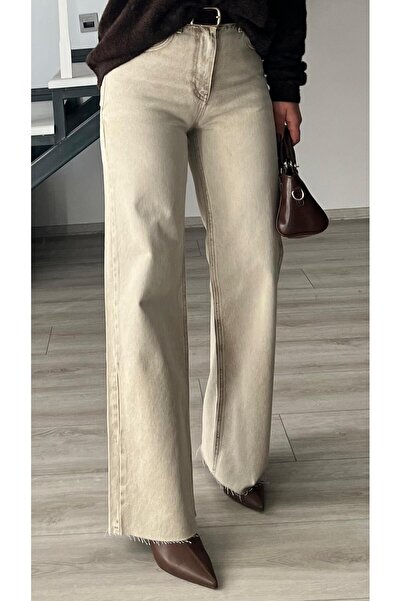 Oslove Beige washed Wide Leg jeans