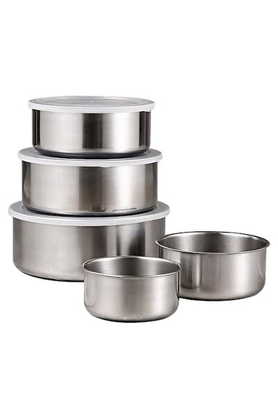 DAVIDAMI CONCEPT Set of 5 Stainless Steel Containers with Airtight Lids, DAVIDAMI CONCEPT, sizes 10–18 cm