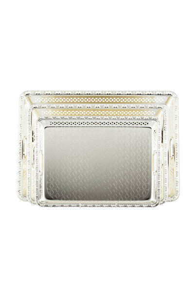 Dania ✨ Heavy-duty, durable silver metal tray set – 3 pieces with a luxurious design ✨