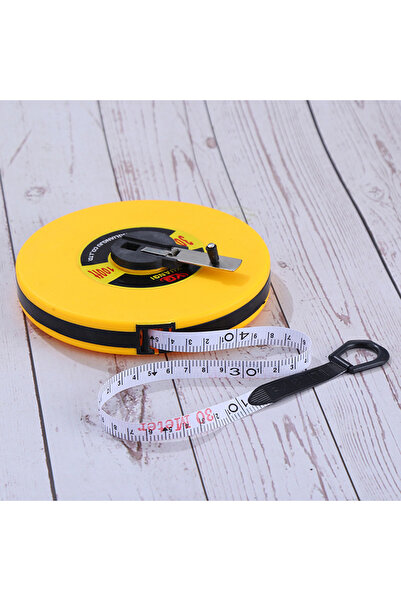 Temark Temark® tape measure 30 meters, fiberglass tape, closed ABS case, foldable crank, yellow