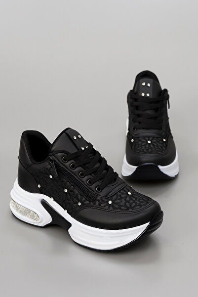 kajal ayakkabı Mdln 492 Floral Motif Stone Detailed Side Zipper Sneakers