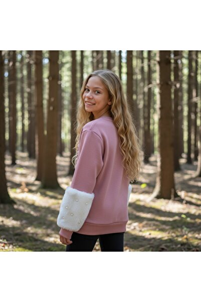 FESSHERA KİDS Φούτερ για κορίτσια Λευκό χαριτωμένο βαμβακερό φούτερ με λεπτομέρεια από πέρλες και βελούδινα μανίκια με τύπωμα