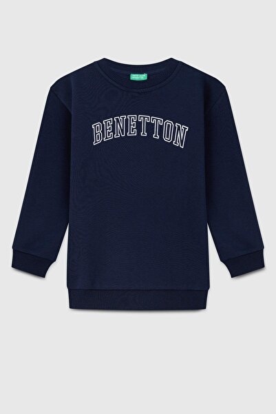Benetton Erkek Çocuk 4-14 Yaş Logo Baskılı Sweatshirt Lacivert
