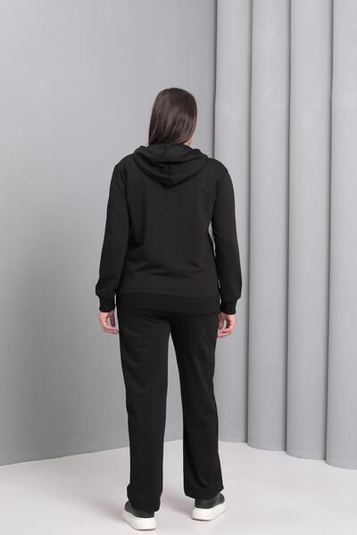Ebsumu Women's Plus Size Zippered Black Tracksuit Set