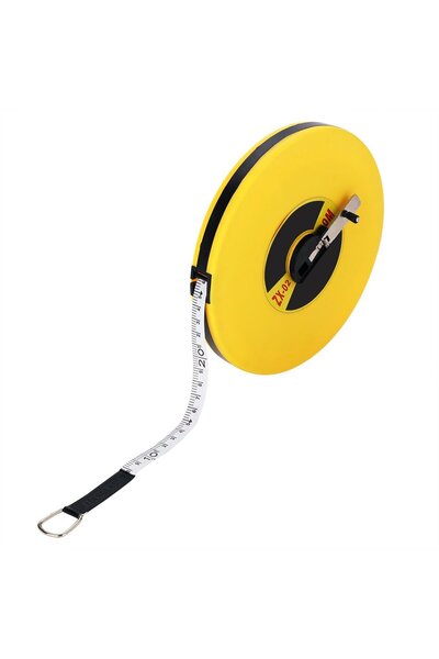 Temark Temark® tape measure 30 meters, fiberglass tape, closed ABS case, foldable crank, yellow