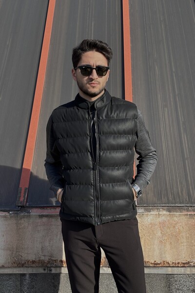 inpool Men'S, Stand-Up Collar, Slim-Fit, Water-Resistant, Leather Vest 2218