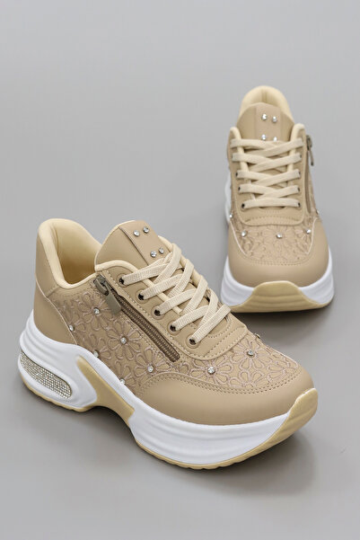 kajal ayakkabı Mdln 492 Floral Motif Stone Detailed Side Zipper Sneakers