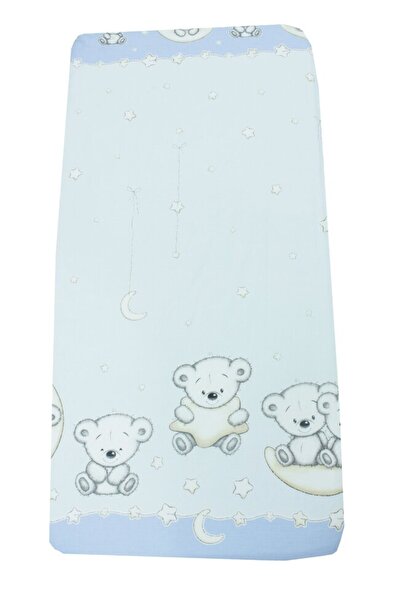 PRICHINDEL cearșaf cu elastic, pătuț, dungi Blue Bear, 120 x 60 cm