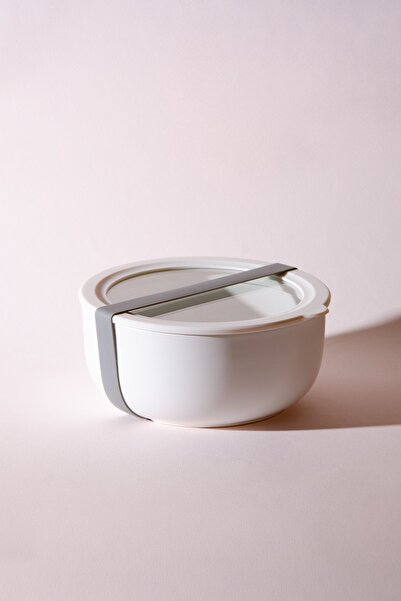 Le murano Moca Stoneware Airtight Storage Container with Transparent Lid 1000 ml | White