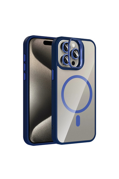 eco port غطاء جوكو آيفون 14 برو ماكس مع عدسة ريميم وحامل ماج سيف - أزرق داكن