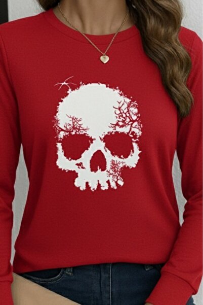 civetta بلوزة فيسكوز نسائية بأكمام طويلة وياقة دراجة ونمط جمجمة