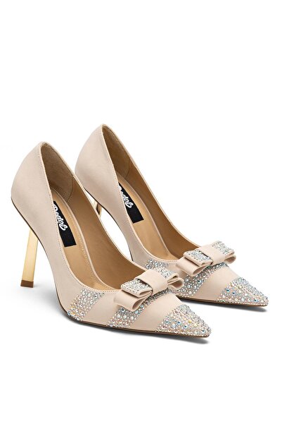 Dedos Special Stone Embroidered Women's High Heeled Bow Evening Dress Shoes 333