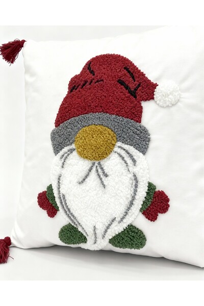 MACASA Single Punch Embroidered 100% Cotton White Fabric Throw Pillow Cover - New Year Special Series