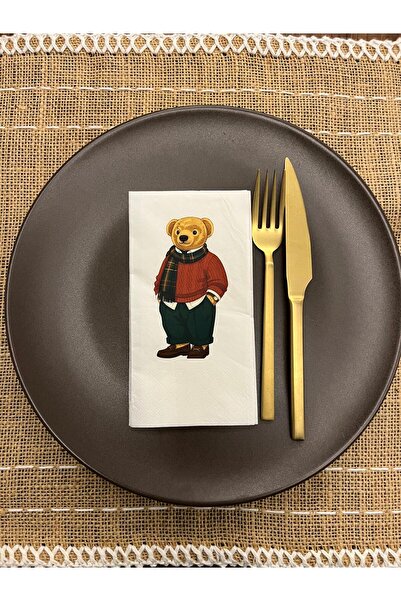 kidspartim Cute Bear in Red Shirt Printed Napkins White 16 Pieces
