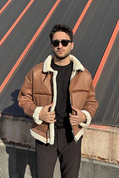 inpool Winter Coat 617 with Fur Details, Nappa Leather, Water and Cold Resistant, with Stitching Details