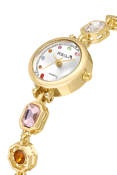 Polo Air Geometric Colorful Stone Women's Wristwatch Gold Color Pl-1577B1X