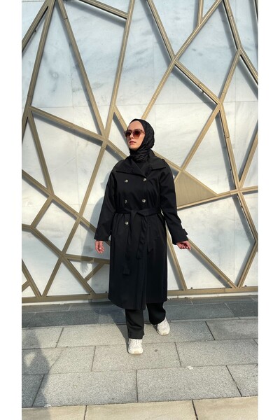 Thebomb Berre Lined Collar Detailed Long Buttoned Trench Coat with Detachable Belt