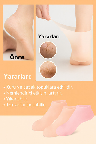 AURVEN GLOW Topuk Çatlaklarına Karşı Silikon Jel Ayak Nemlendirici Maske Spa ...